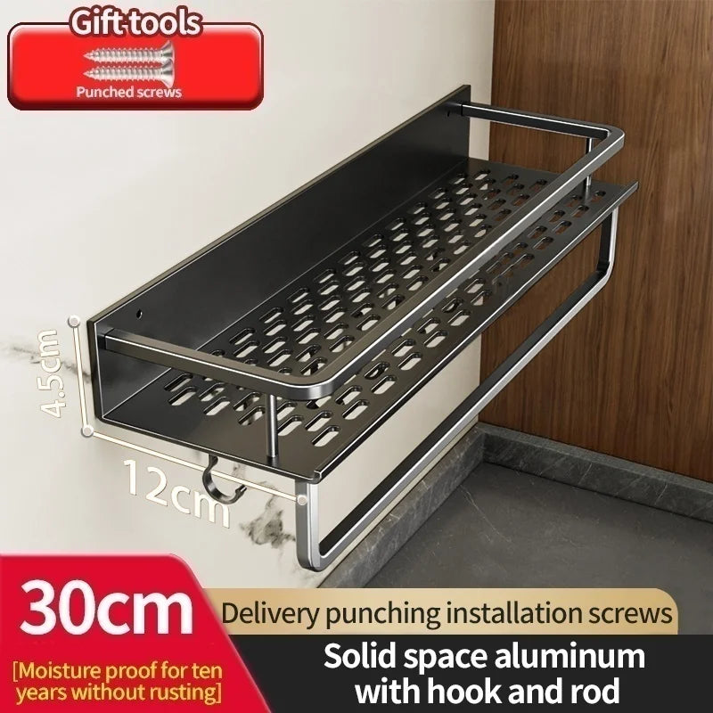 Aluminum Kitchen Shelf Wall Mounted Spice Organizer Rust and Moisture Resistant Bathroom Toiletries Storage Racks