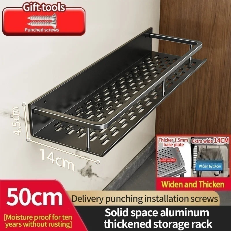 Aluminum Kitchen Shelf Wall Mounted Spice Organizer Rust and Moisture Resistant Bathroom Toiletries Storage Racks